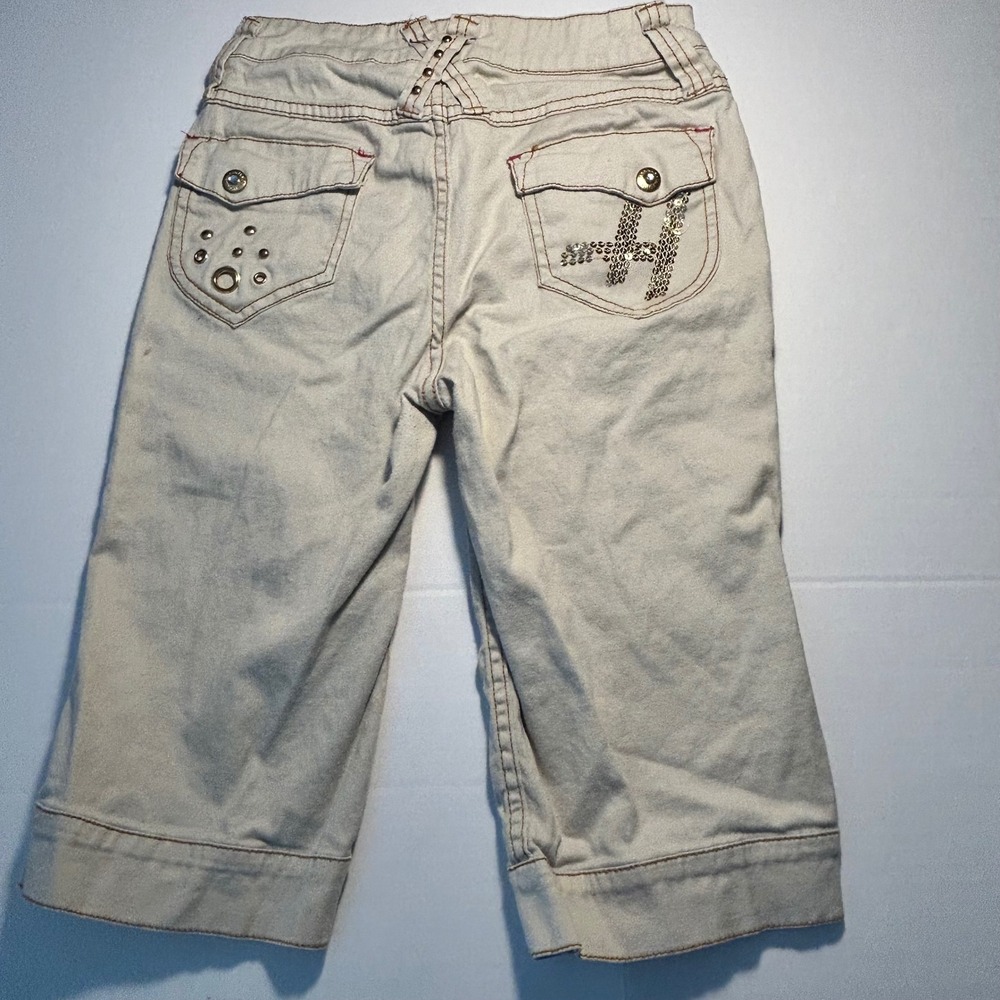 Hannah Montana Girls Tan Capri Pants Khaki Sequined Studded Y2K Style Kids